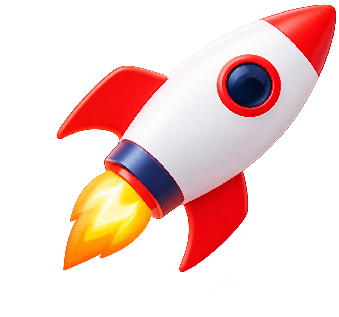 A three-dimensional rocket launching upward